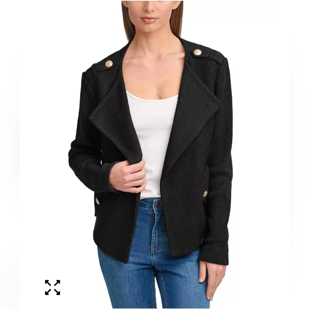 Calvin Klein Black Textured Blazer with Gold Buttons